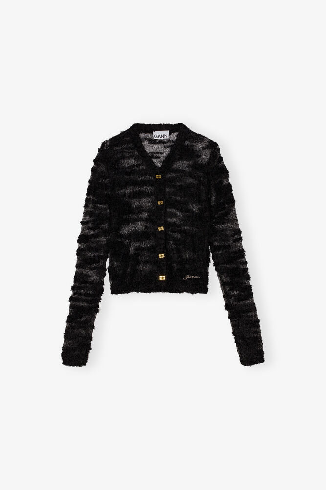 Black Alpaca Mohair Boucle Cardigan, Black