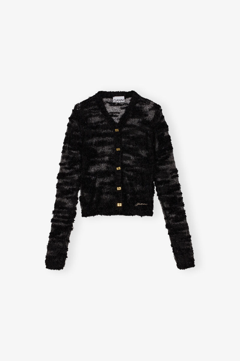 Black Alpaca Mohair Boucle Cardigan, Alpaca, in colour Black - 1 - GANNI