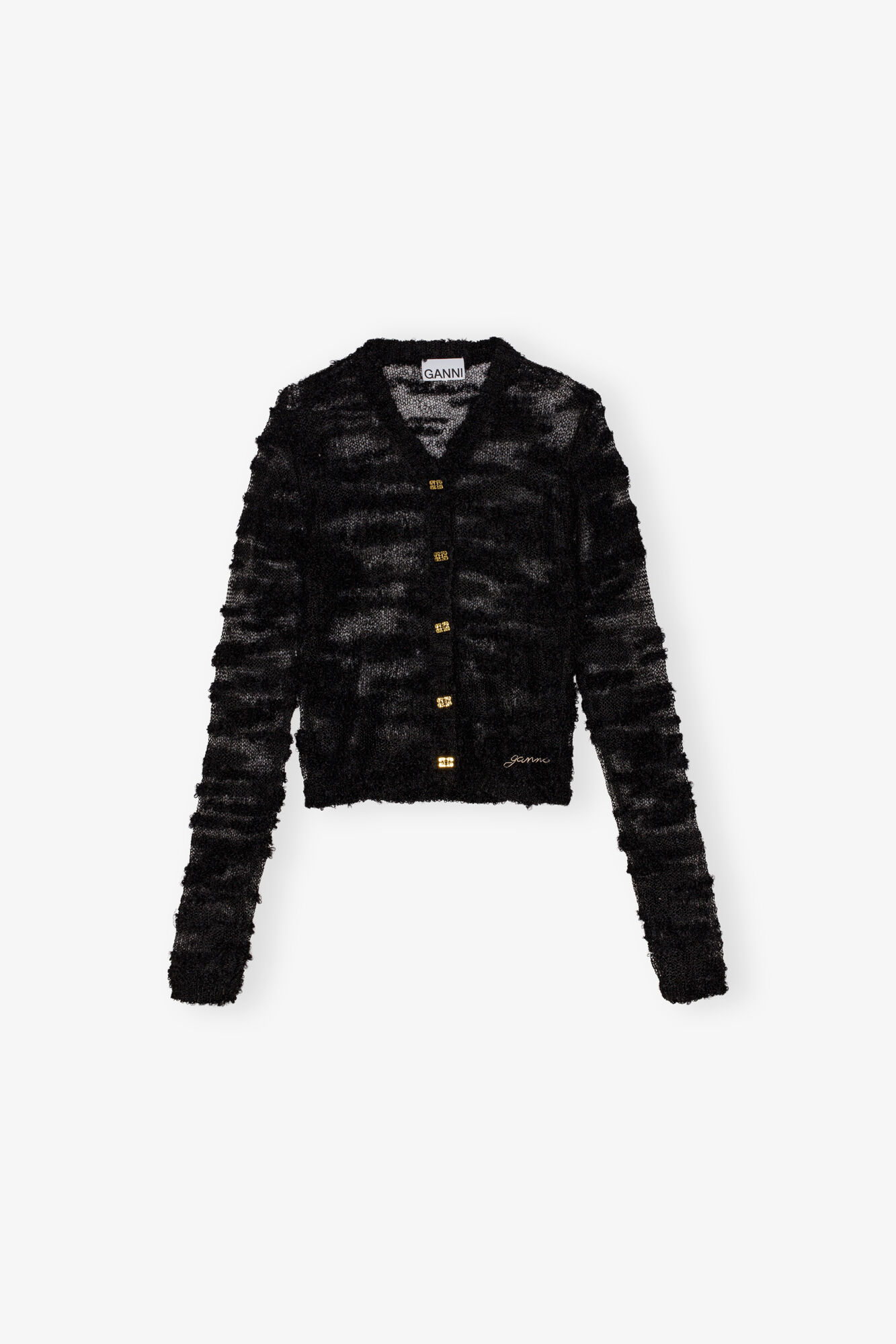 Black Alpaca Mohair Boucle Cardigan, Alpaca, in colour Black - 1 - GANNI