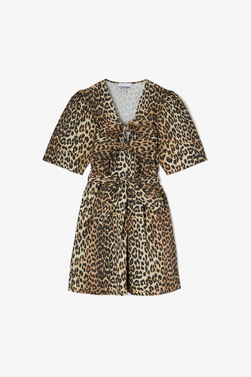 Leopard Cotton Mini Dress, Organic Cotton, in colour Leopard - 1 - GANNI
