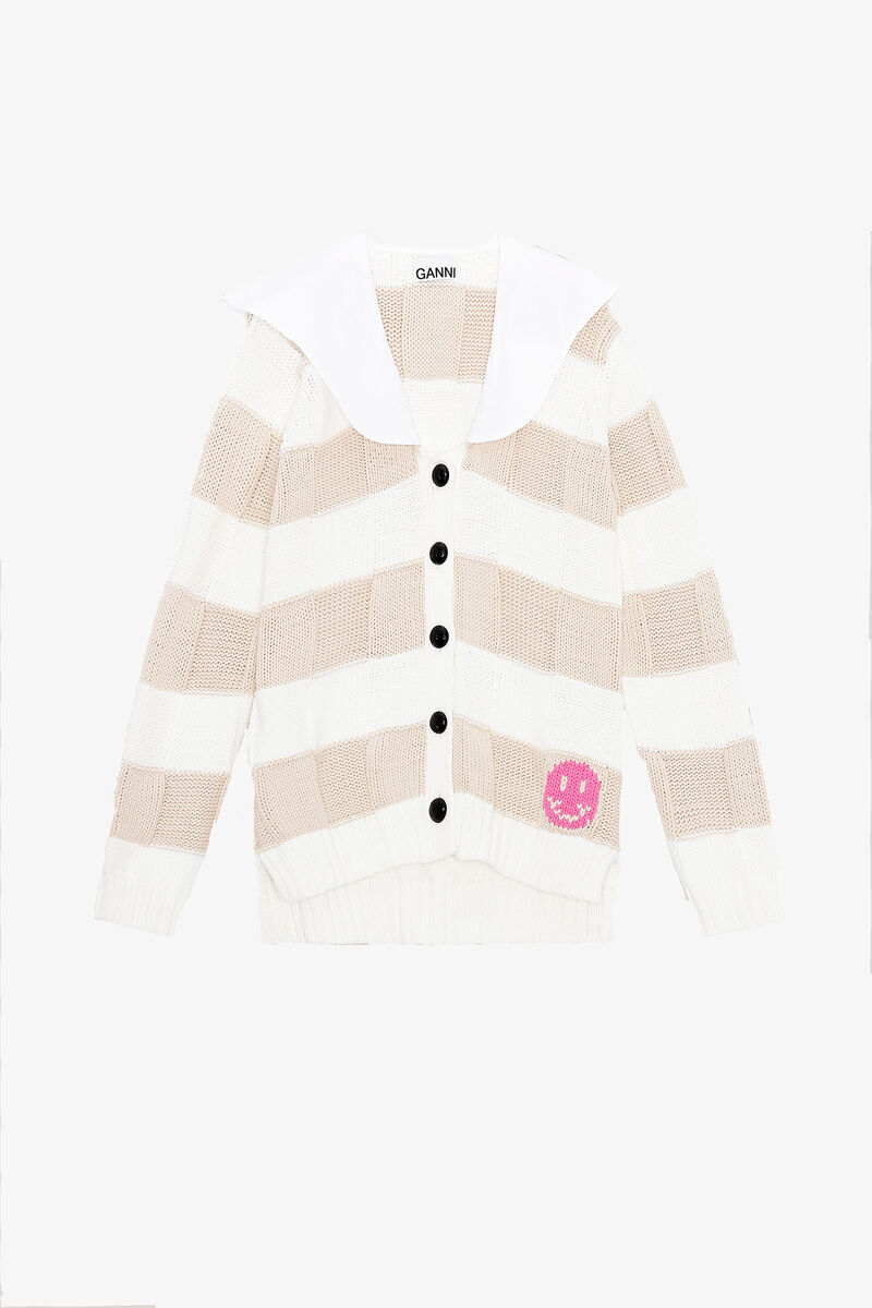Bomullsrepstickad Kofta, Cotton, in colour Egret - 1 - GANNI