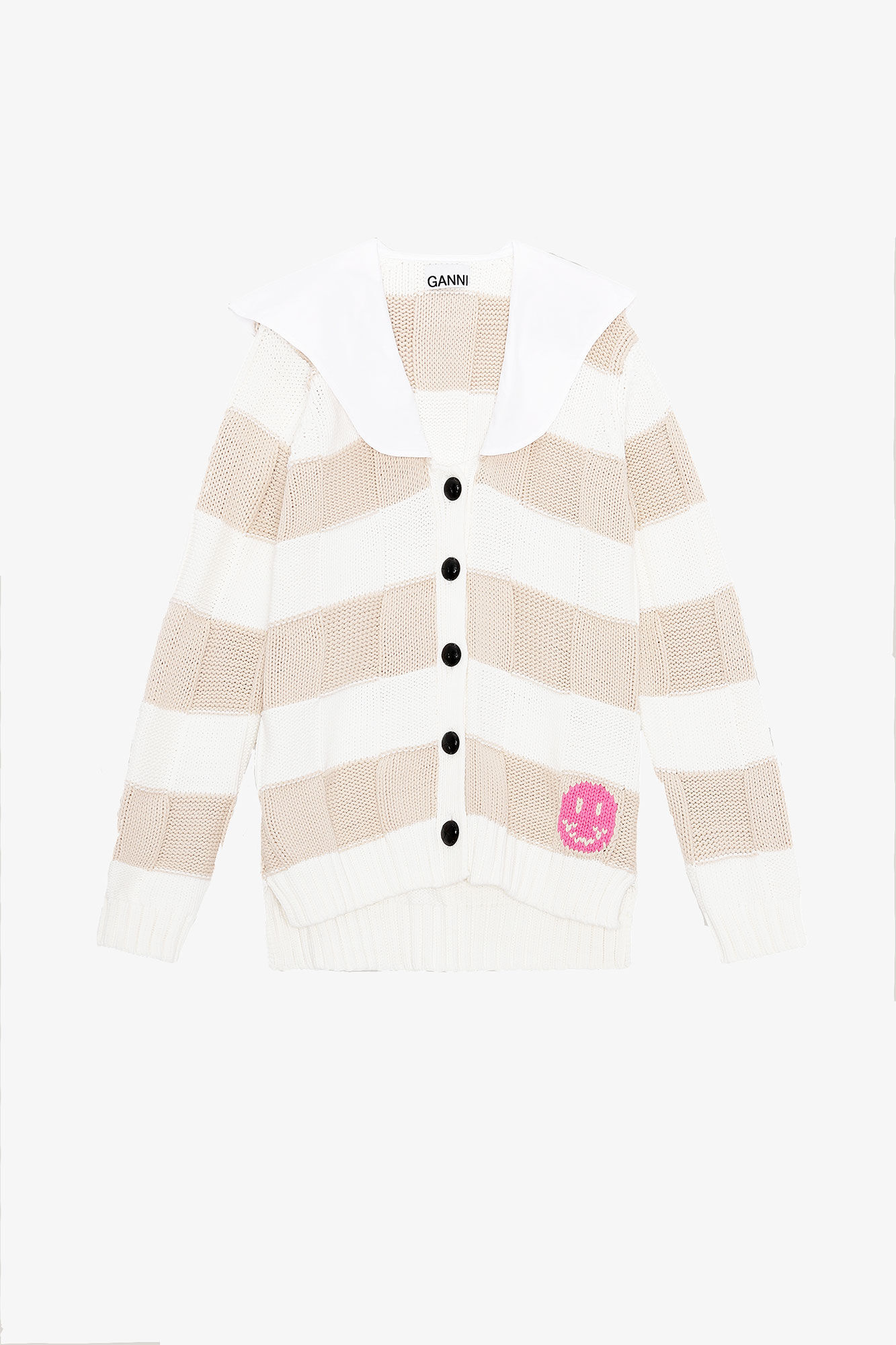 Bomullsrepstickad Kofta, Cotton, in colour Egret - 1 - GANNI