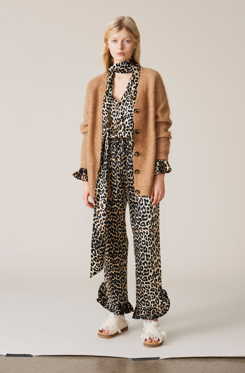 Calla Silk Pants, Silk, in colour Leopard - 1 - GANNI