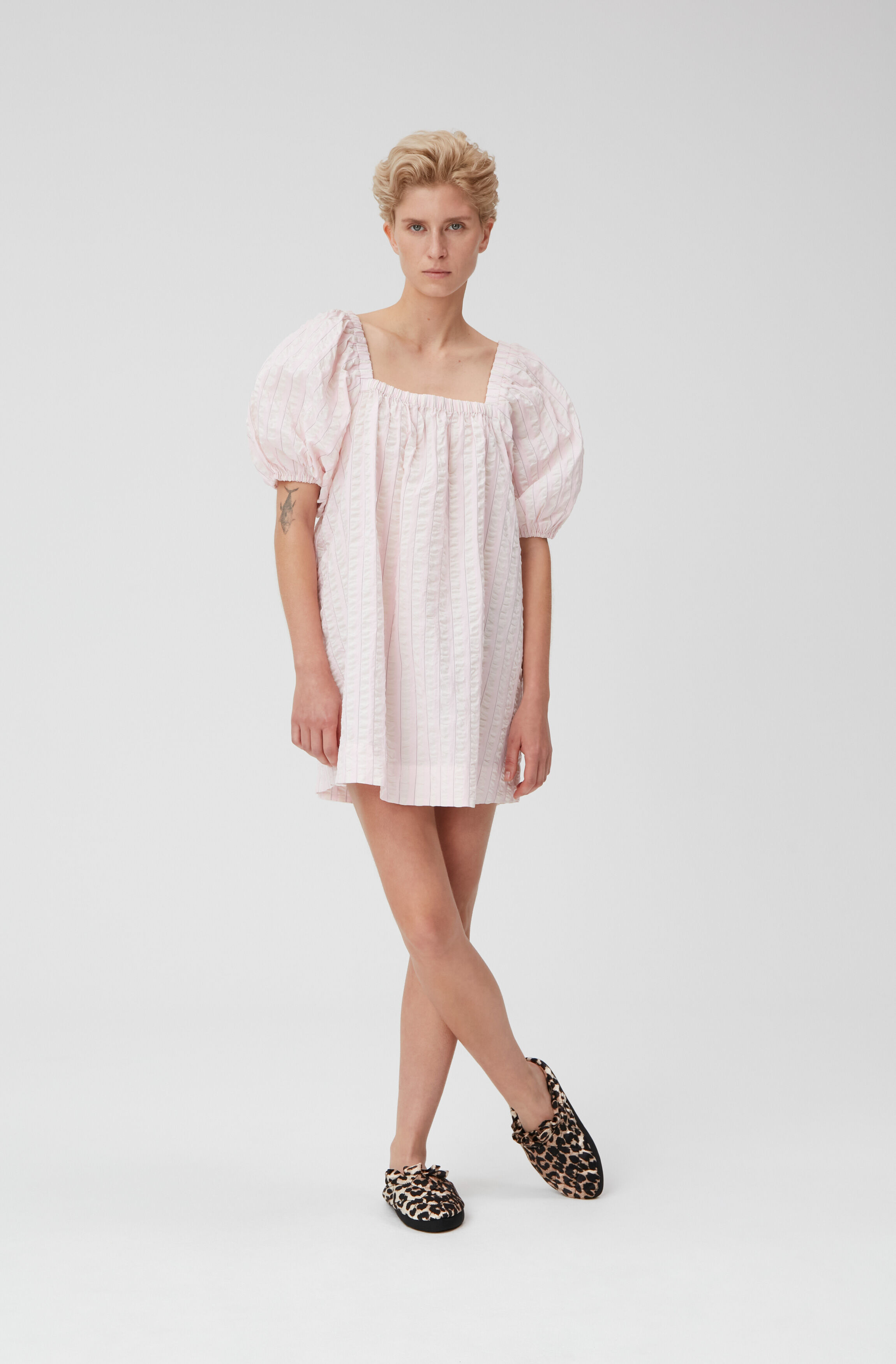 ganni seersucker mini dress