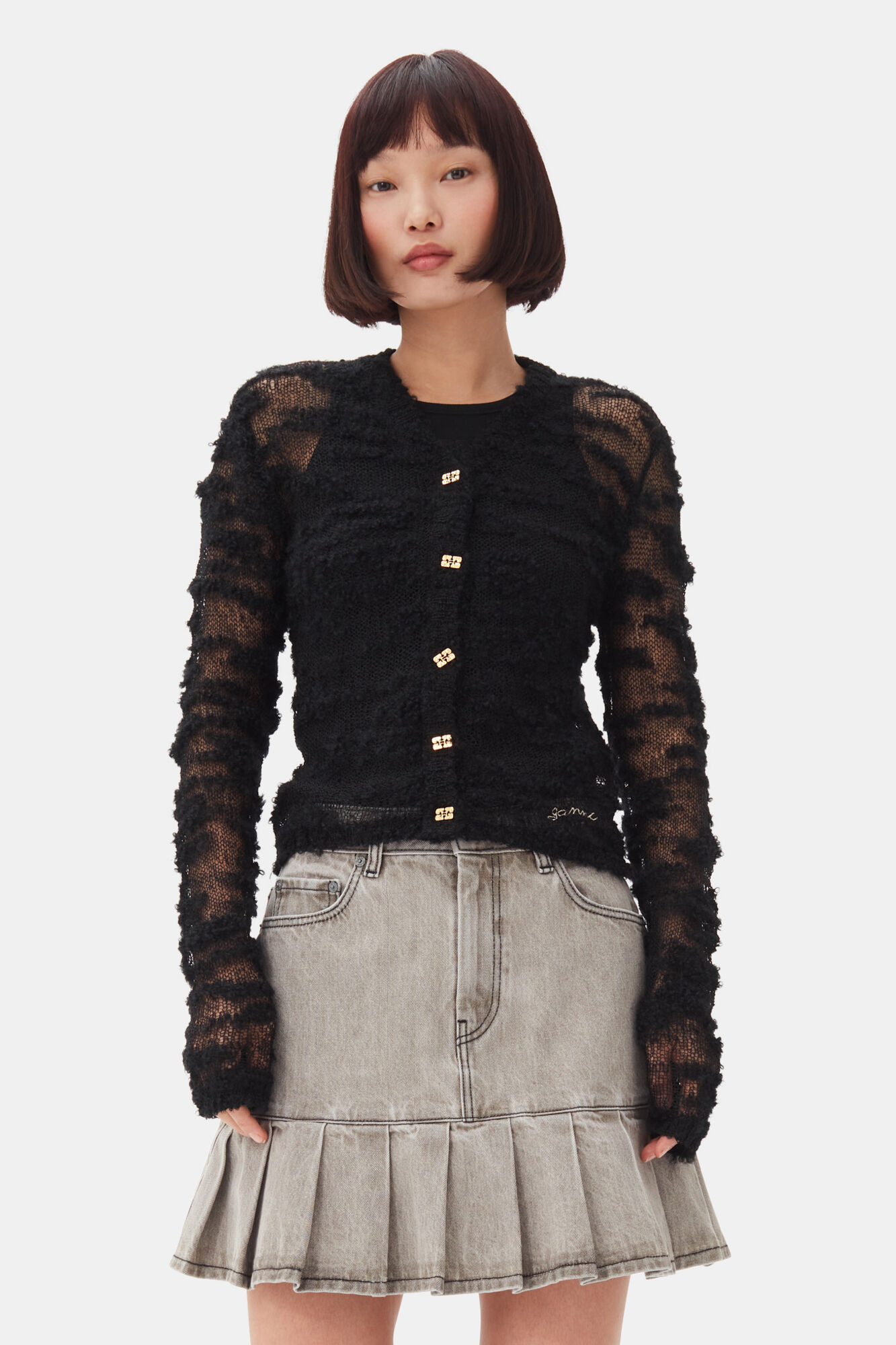 Black Alpaca Mohair Boucle Cardigan, Alpaca, in colour Black - 1 - GANNI