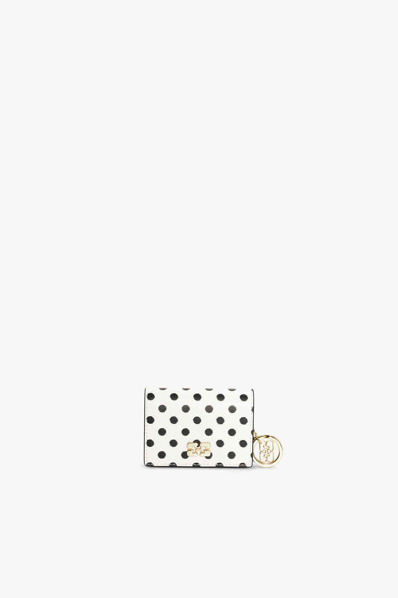 Bou Kartenetui mit Klappe und Punkten, Recycled Leather, in colour Egret - 1 - GANNI