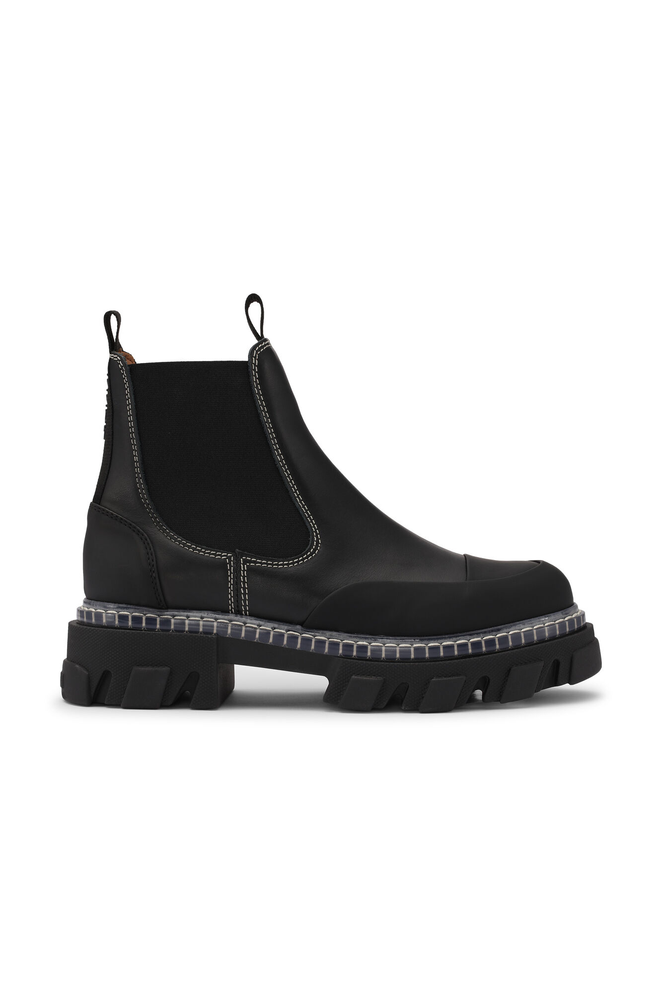 Cleated Low Chelsea Boot Transparent Welt, Calf Leather, in colour Black - 1 - GANNI