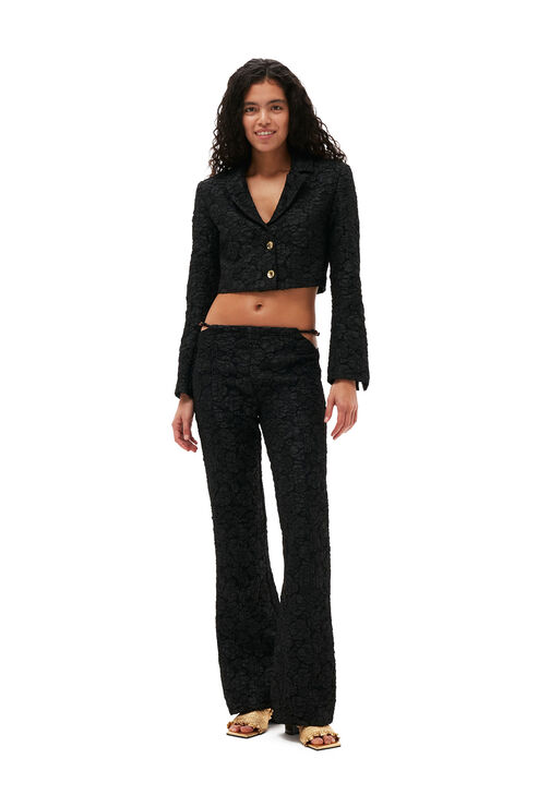 Ganni Stretch Jacquard Cropped Blazer In Black