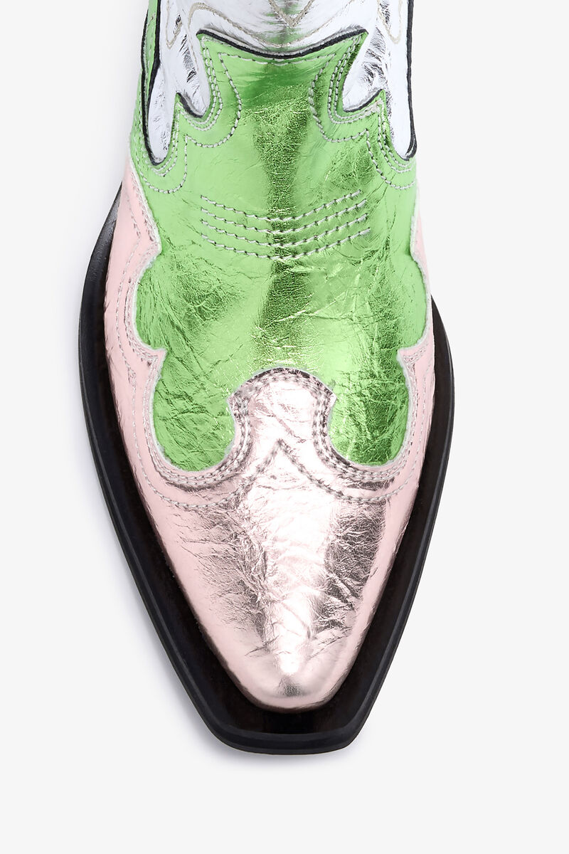 Mid Shaft Embroidered Western Boots, Polyurethane, in colour Multicolour - 3 - GANNI