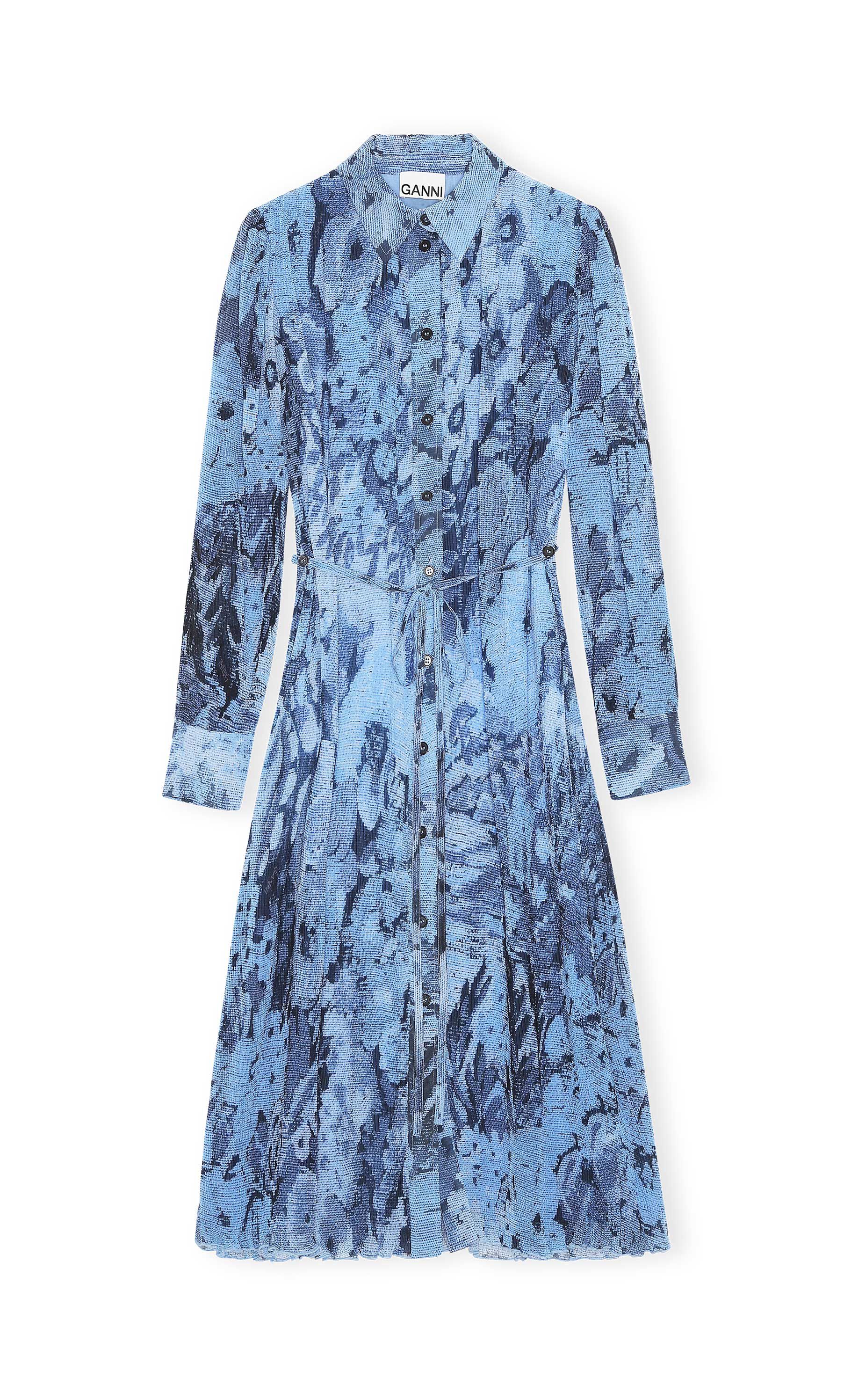 Pleated Georgette Shirt Midi Dress 