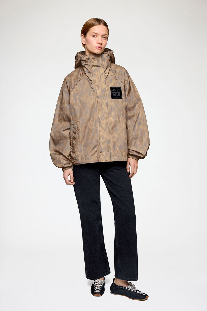 Flyweight Jacket in Printed Nylon, Recycled Polyamide, in colour Burro - 2 - GANNI