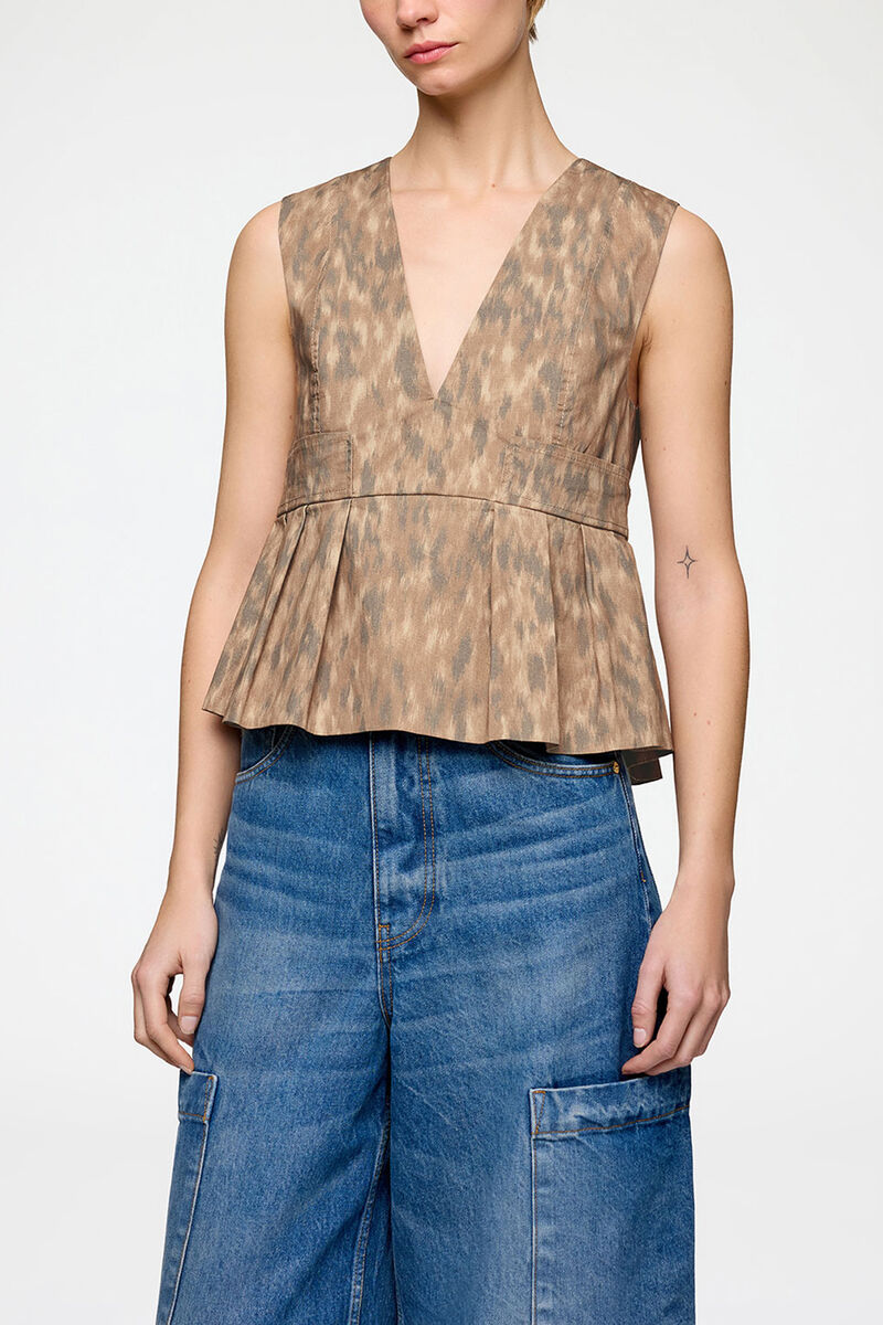 Top in Printed Cotton, Organic Cotton, in colour Burro - 2 - GANNI