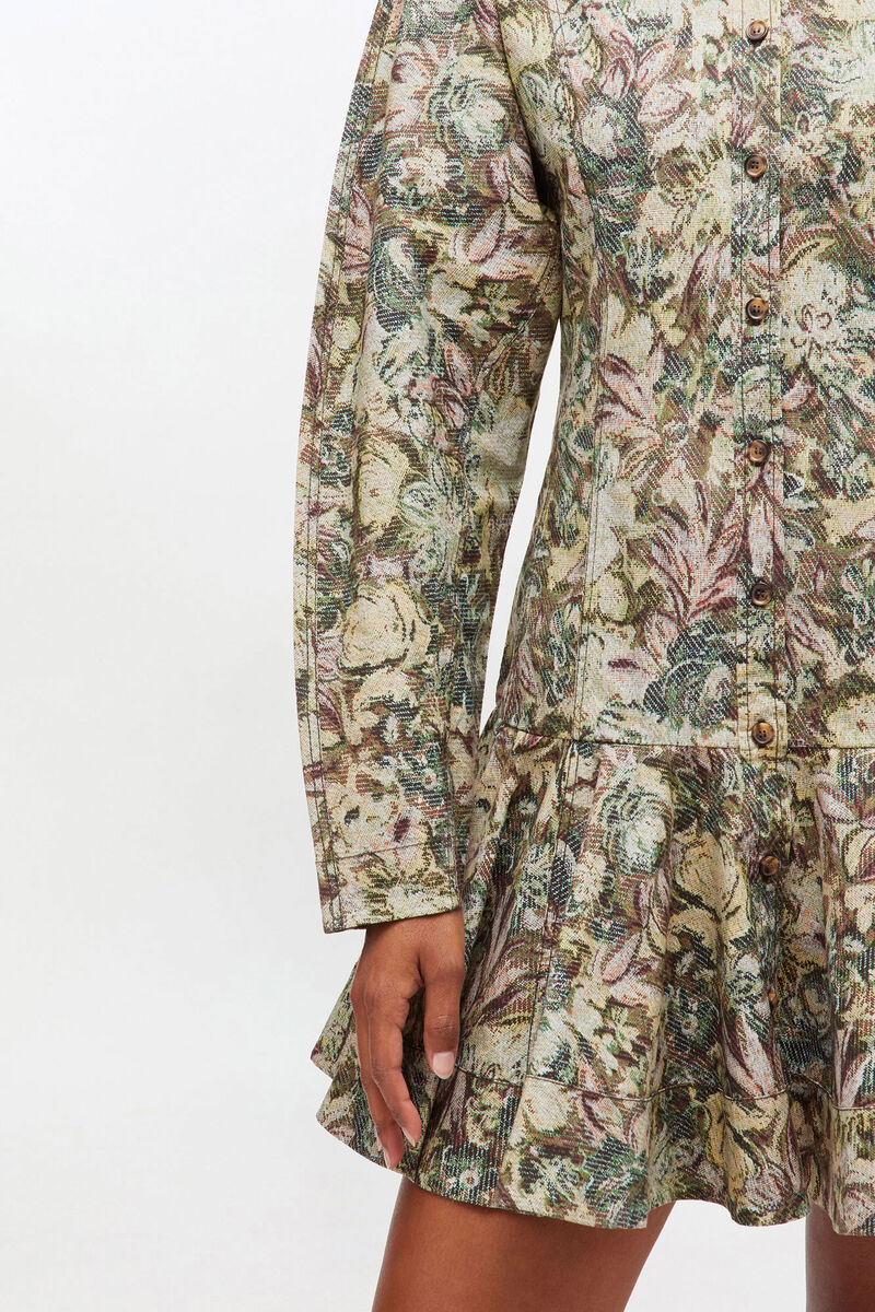 Tapestry Floral Shirt Dress, Elastane, in colour Jadeite - 3 - GANNI