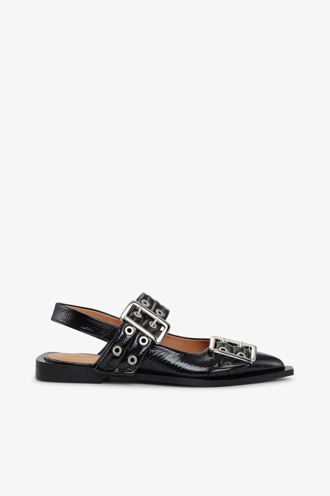 Feminine Buckle Ballerinas in Black, Black