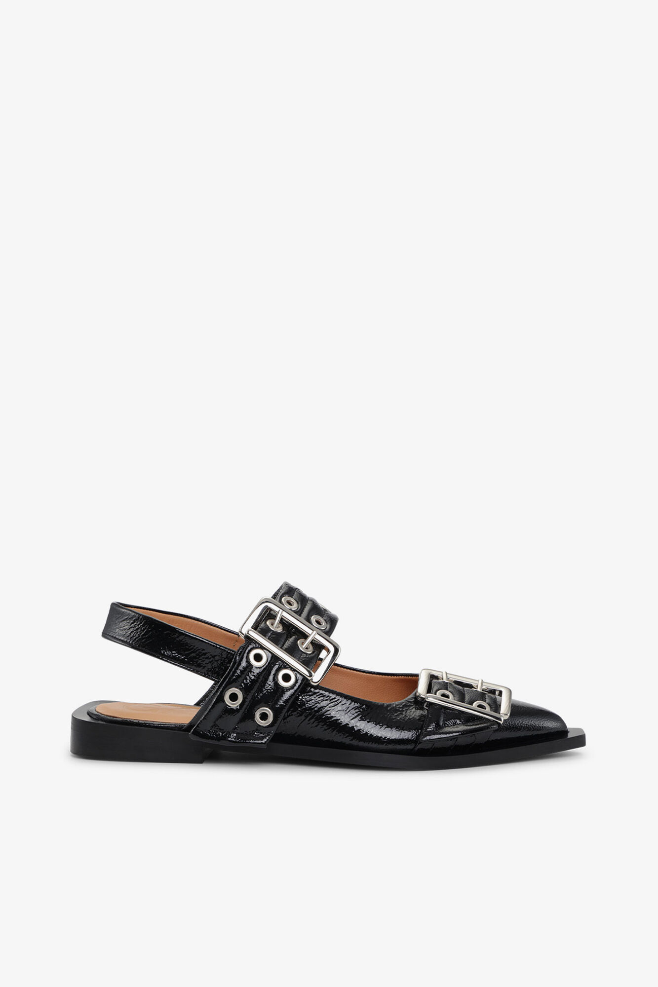 Feminine Buckle Ballerinas in Black, Recycled Polyester, in colour Black - 1 - GANNI