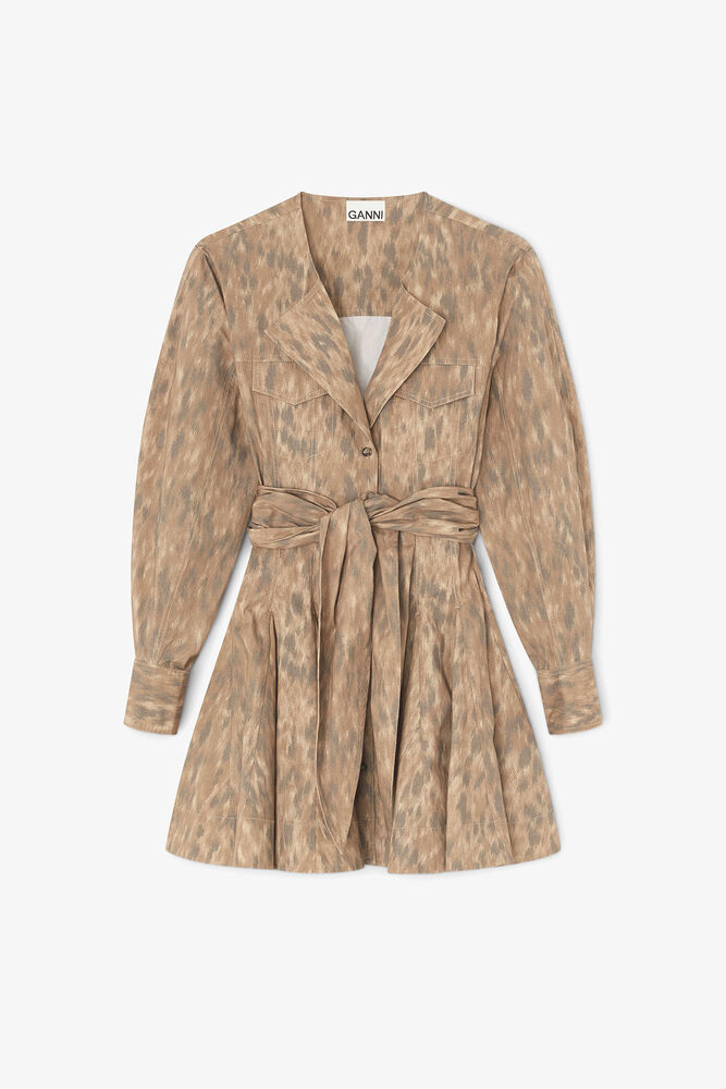 Shirt Dress in Stretch Cotton, Burro