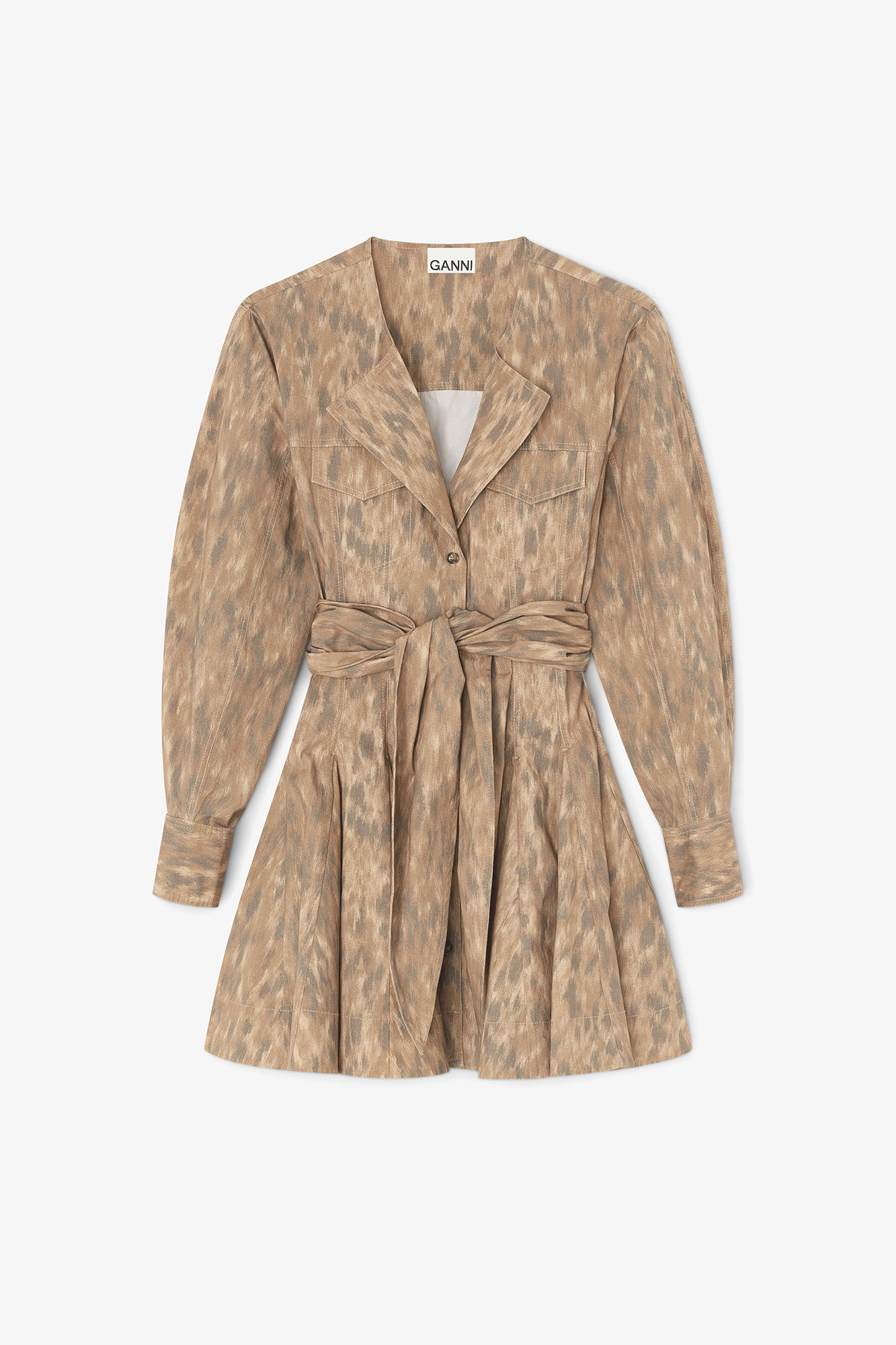 Shirt Dress in Stretch Cotton, Organic Cotton, in colour Burro - 1 - GANNI