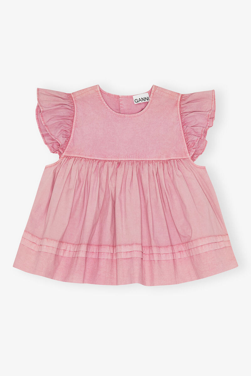 Pink Washed Cotton Top, Elastane, in colour Bleached Mauve - 1 - GANNI