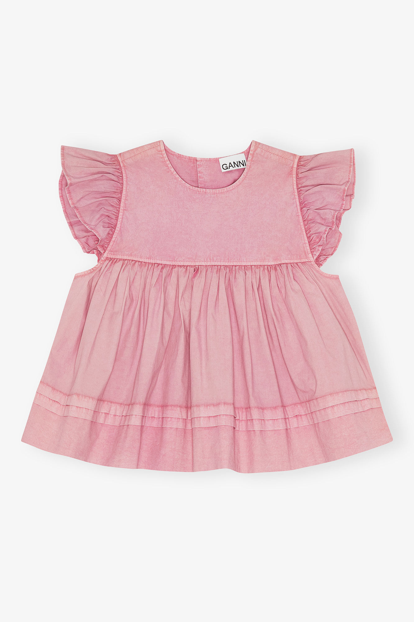 Pink Washed Cotton Top, Elastane, in colour Bleached Mauve - 1 - GANNI
