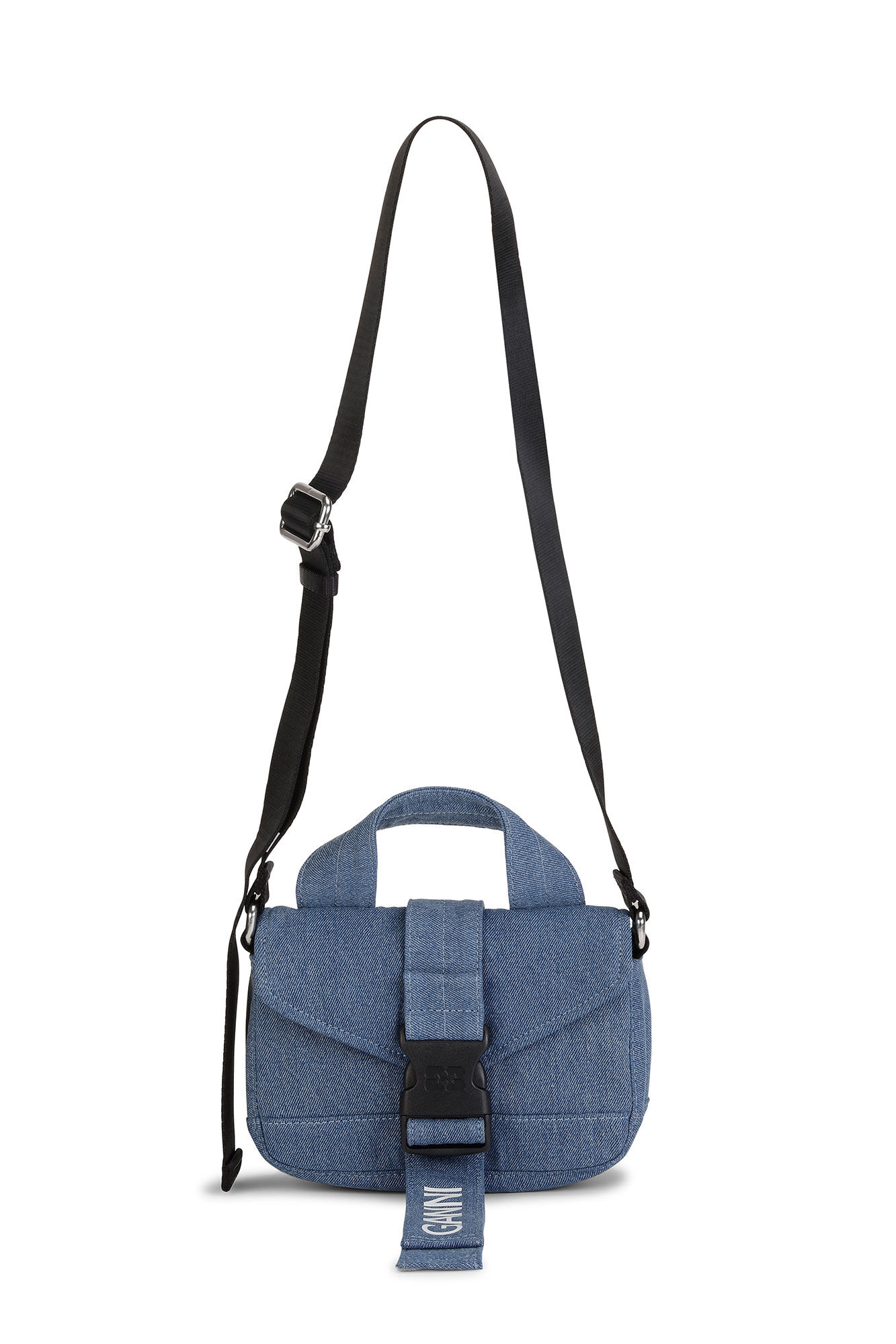 【GANNI】A3591099 MINI LOGO CROSSBODY BAG Ganni Logo-print Denim Crossbody Bag In Light Blue | ModeSens