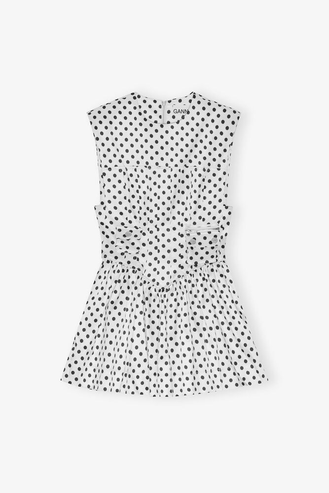 Polka-Dot Satin Corset Mini Dress, Egret