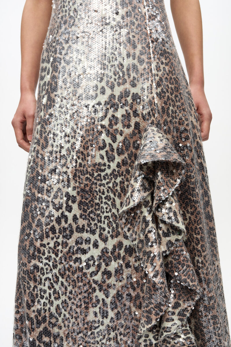 Leopard Stretch Sequins Long Dress, Recycled Polyester, in colour Leopard - 4 - GANNI