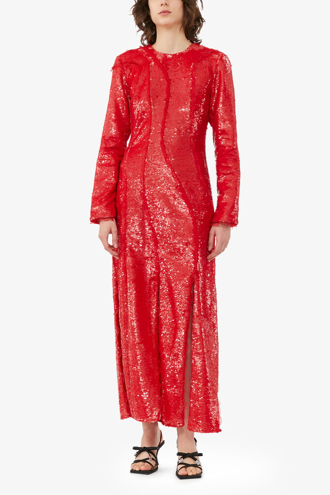 Red Sequins Maxi Dress, Fiery Red