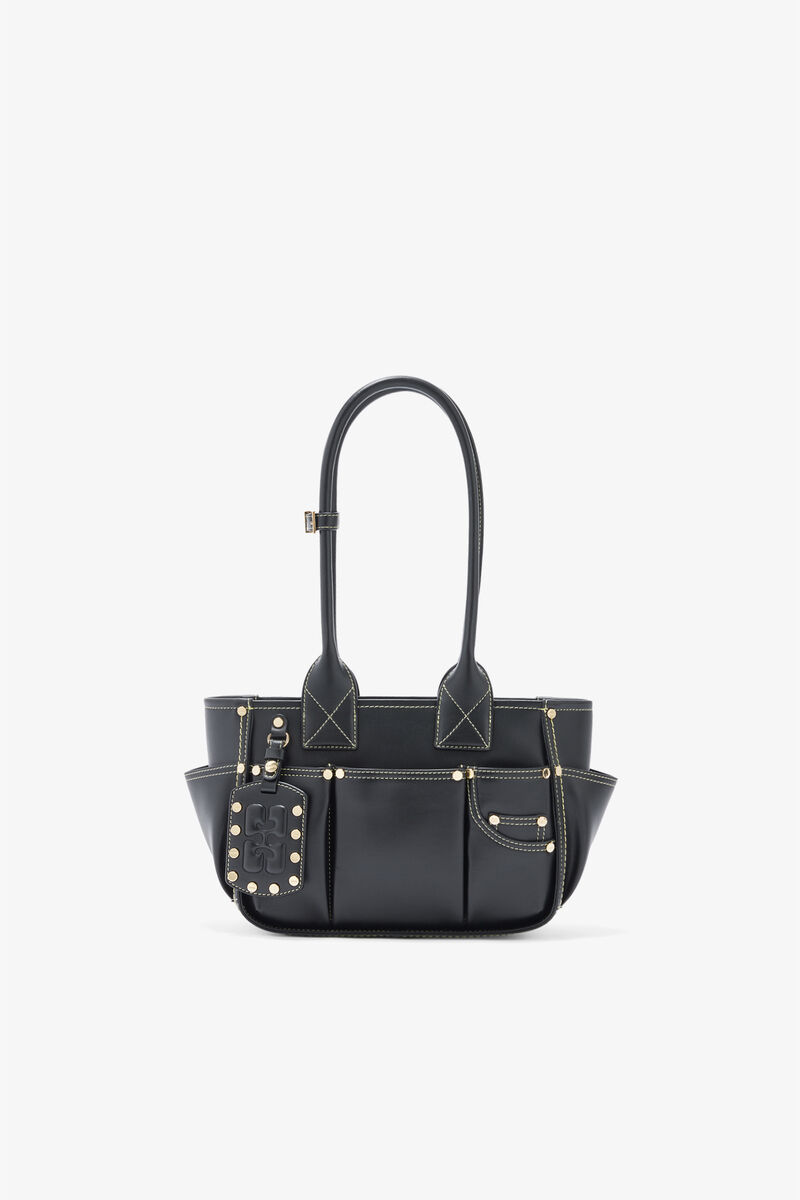 Posy Small in Black, Recycled Leather, in colour Black - 1 - GANNI