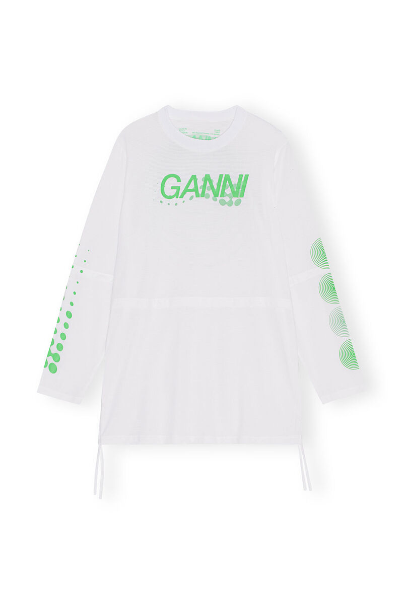 Active Mesh Layered Long Sleeve T-shirt, Elastane, in colour Bright White - 1 - GANNI