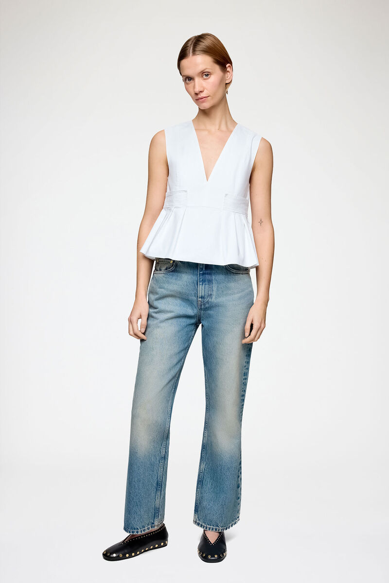 Top in Stretch Cotton, Organic Cotton, in colour Bright White - 1 - GANNI