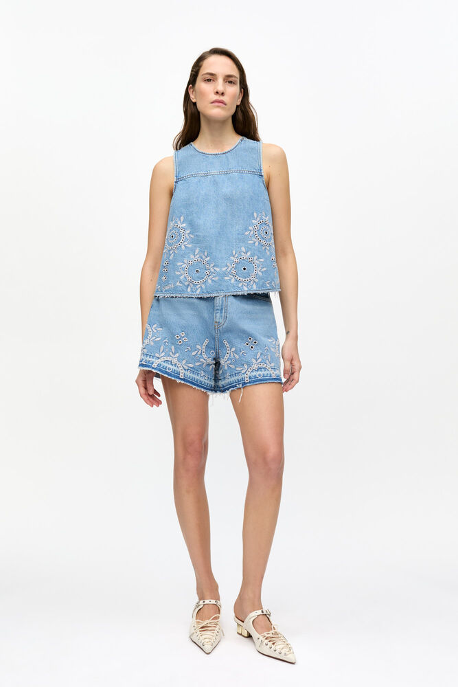 Broderie Anglaise Top, Light Blue Stone