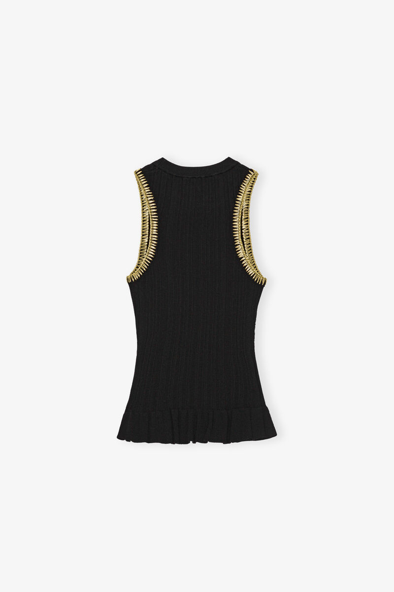 Black Ribbed Tank Top, LENZING™ ECOVERO™, in colour Black - 2 - GANNI