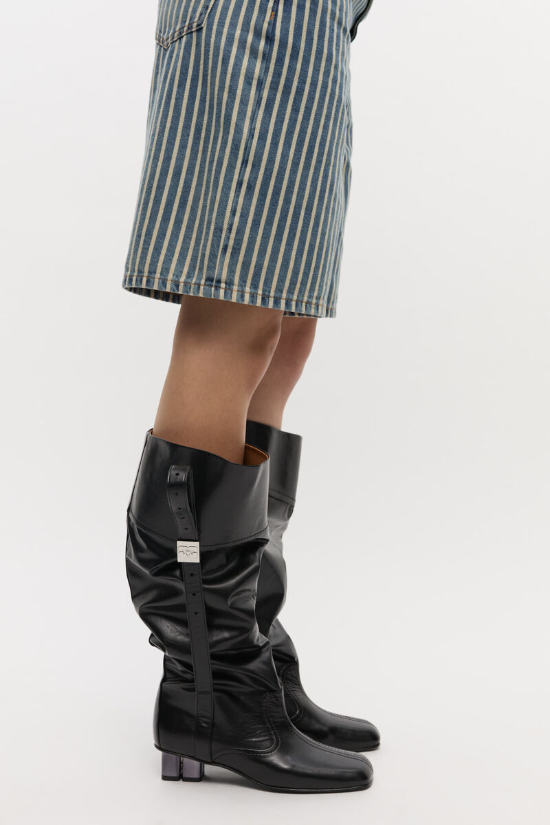 Bottes souples hauteur genou noires, Cotton, in colour Black - 2 - GANNI