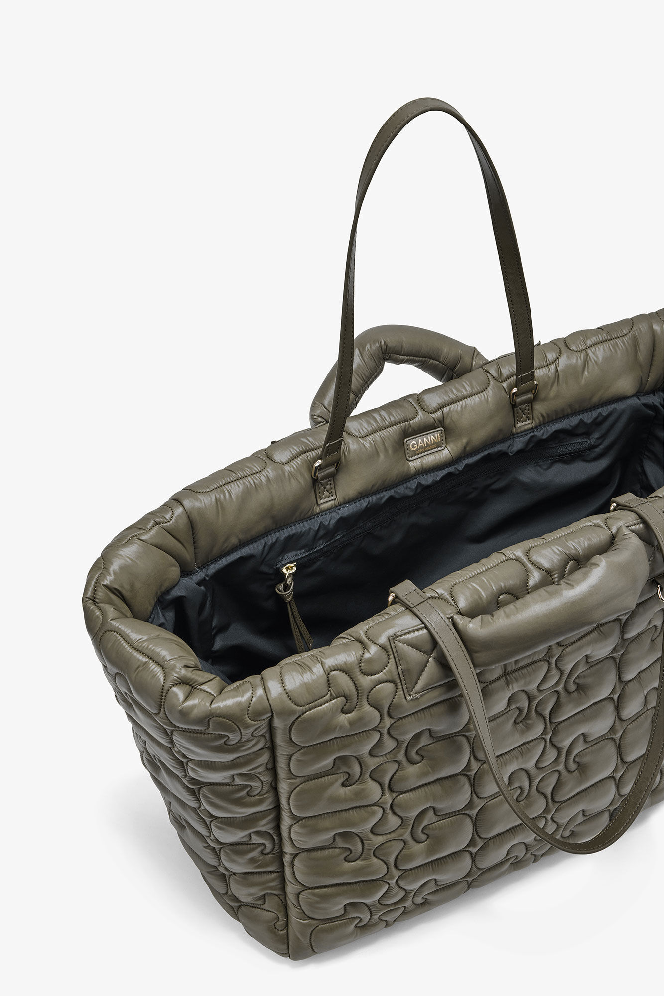 Quilted Re-Tech XXL Tote, in colour Kalamata - 3 - GANNI