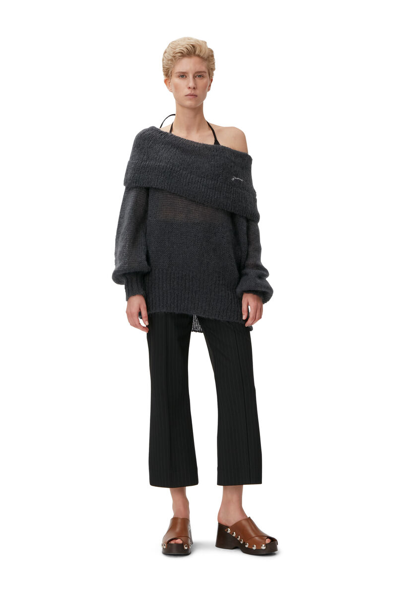 Off-Shoulder Wool Pullover, Merino Wool, in colour Ebony - 1 - GANNI