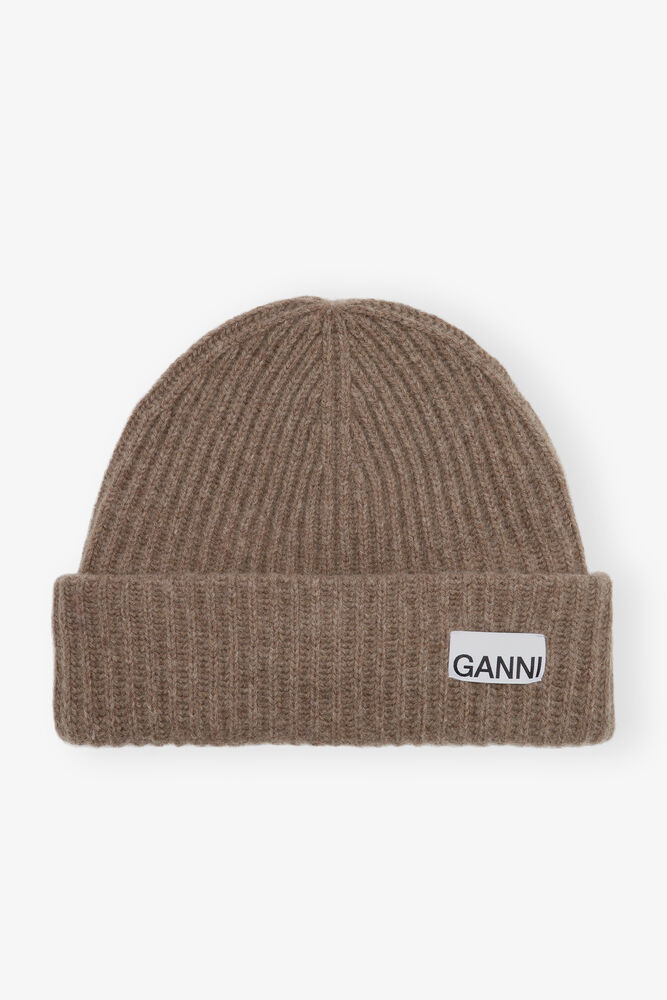 Brown Oversized Wool Rib Knit Beanie, Tiger's Eye