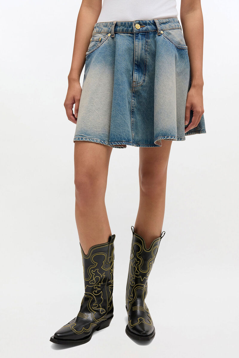 Tint Rigid Denim Skirt, in colour Mid Blue Vintage - 1 - GANNI