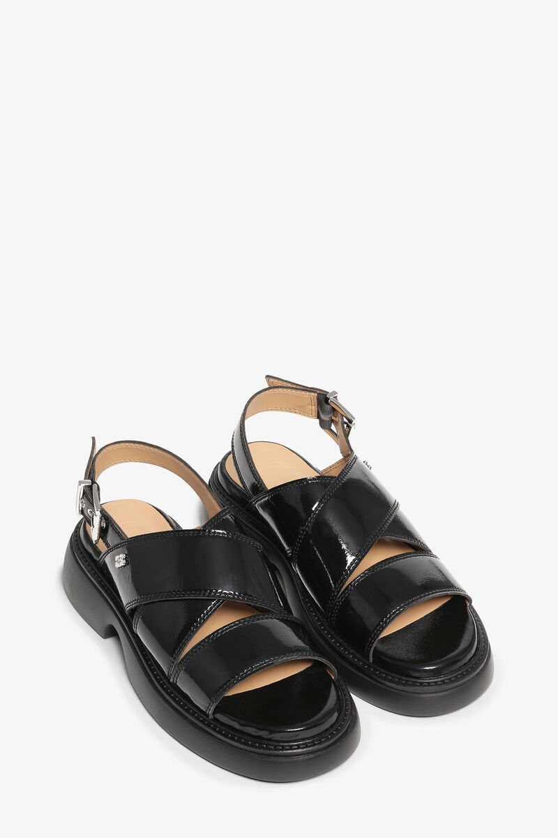 Black Cross Strap Sandals, Polyurethane, in colour Black - 3 - GANNI