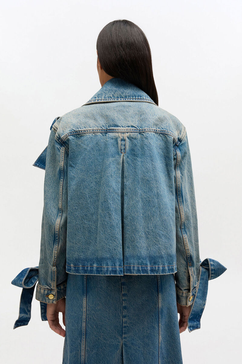Light Rigid Denim Jacket, in colour Mid Blue Vintage - 1 - GANNI