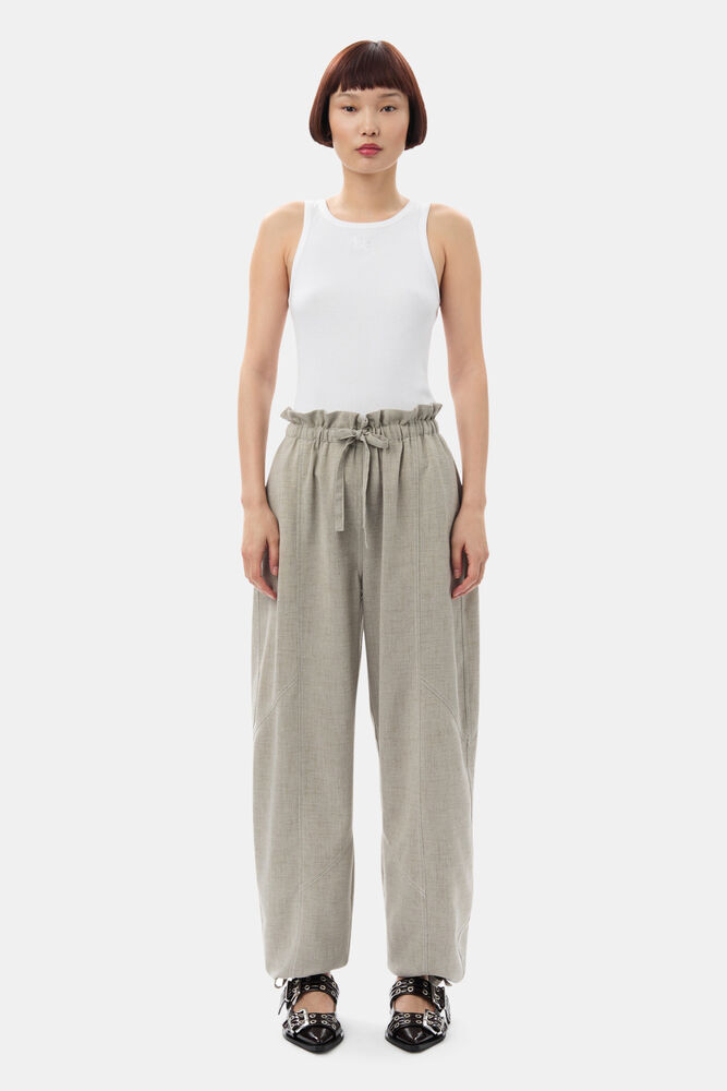 Grey Light Melange Suiting Elasticated Waist Trousers, Alfalfa