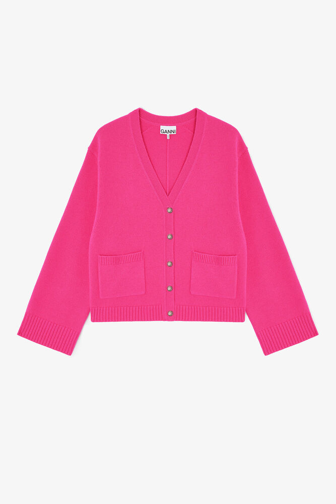 Classic Cardigan in Wool, Fuchsia Purple