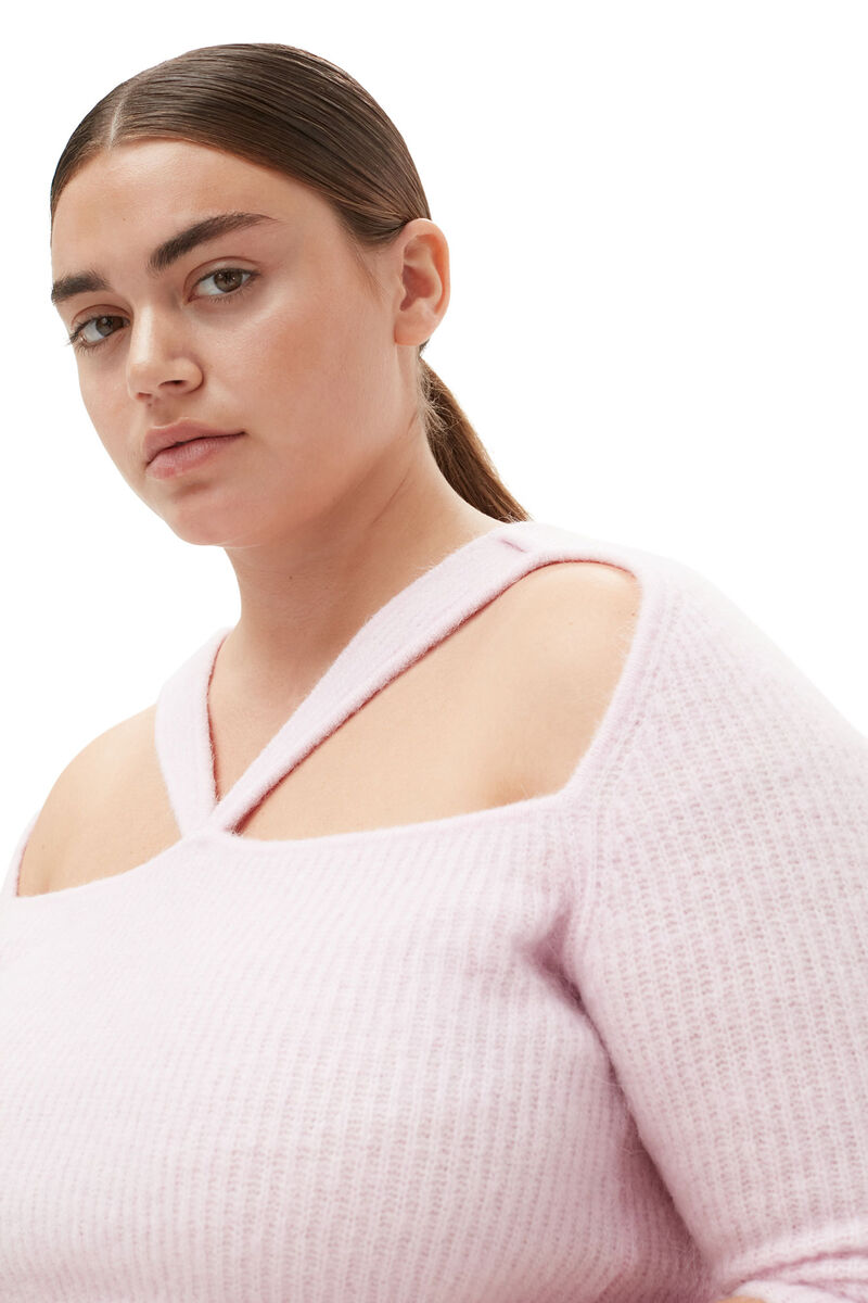Soft Wool Cut Out Top, Alpaca, in colour Pink Tulle - 8 - GANNI