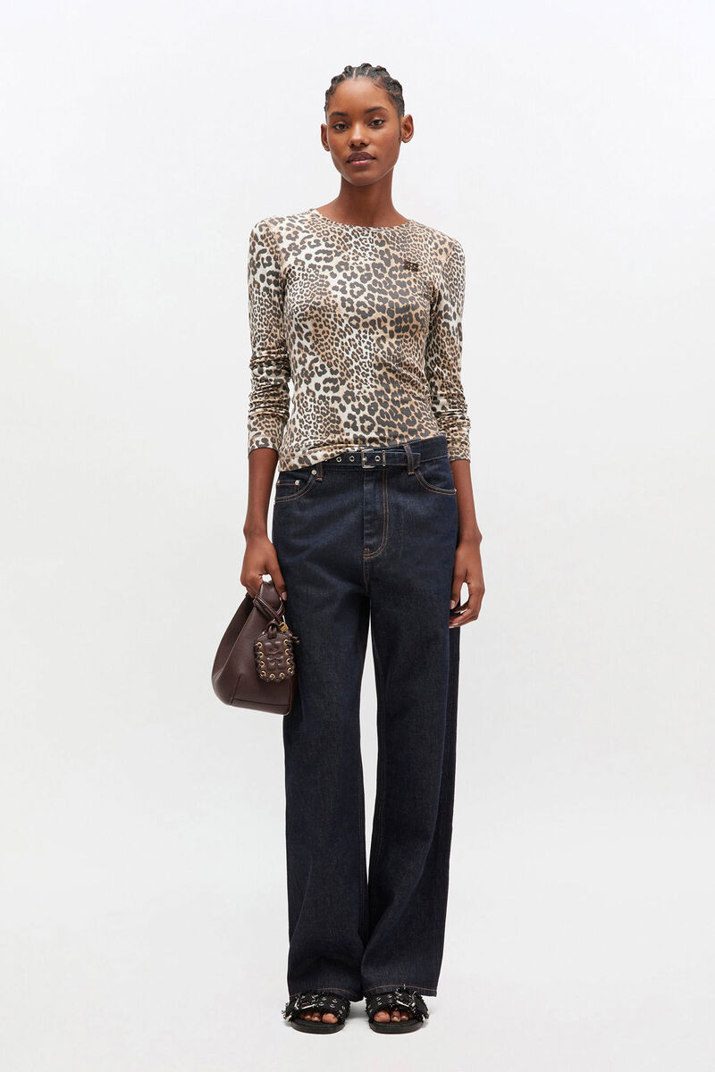 Leopard Rib Long Sleeve, in colour Leopard - 1 - GANNI