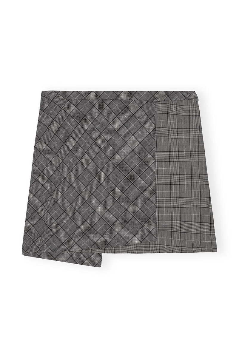 Checkered Mini-skjørt, Elastane, in colour Frost Gray - 1 - GANNI