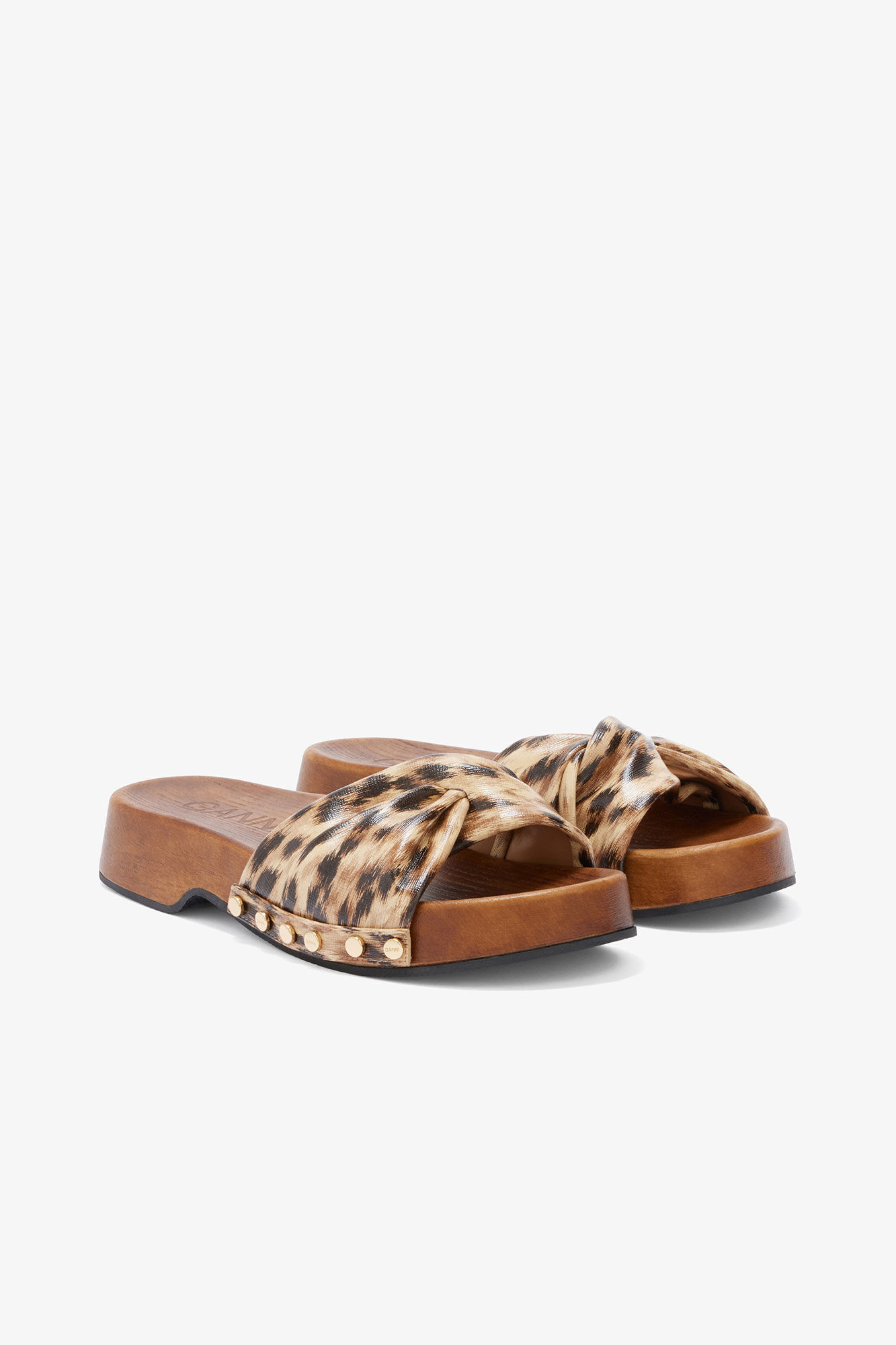 Tia Fairy Clog in Print, Recycled Polyester, in colour Argan Oil - 2 - GANNI