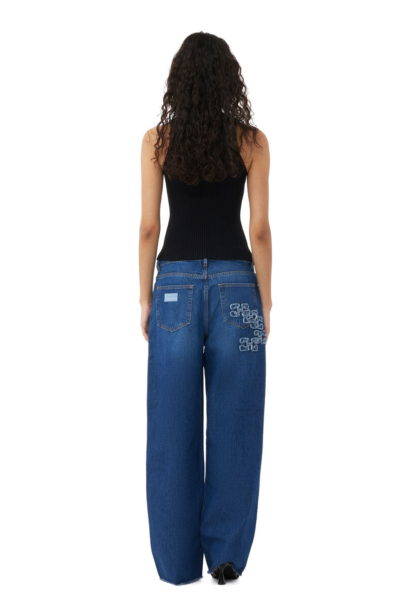 Re-Cut Izey Jeans , Cotton, in colour Mid Blue Stone - 2 - GANNI