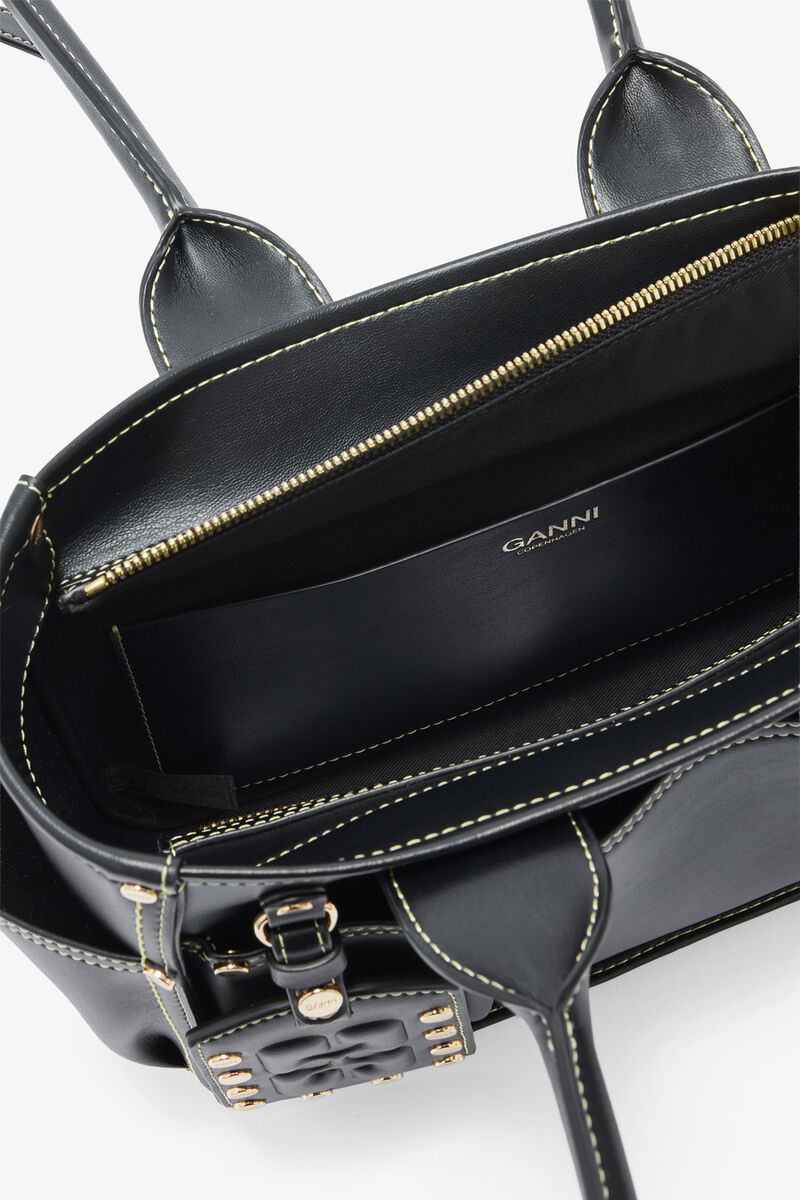 Posy Small in Black, Recycled Leather, in colour Black - 3 - GANNI