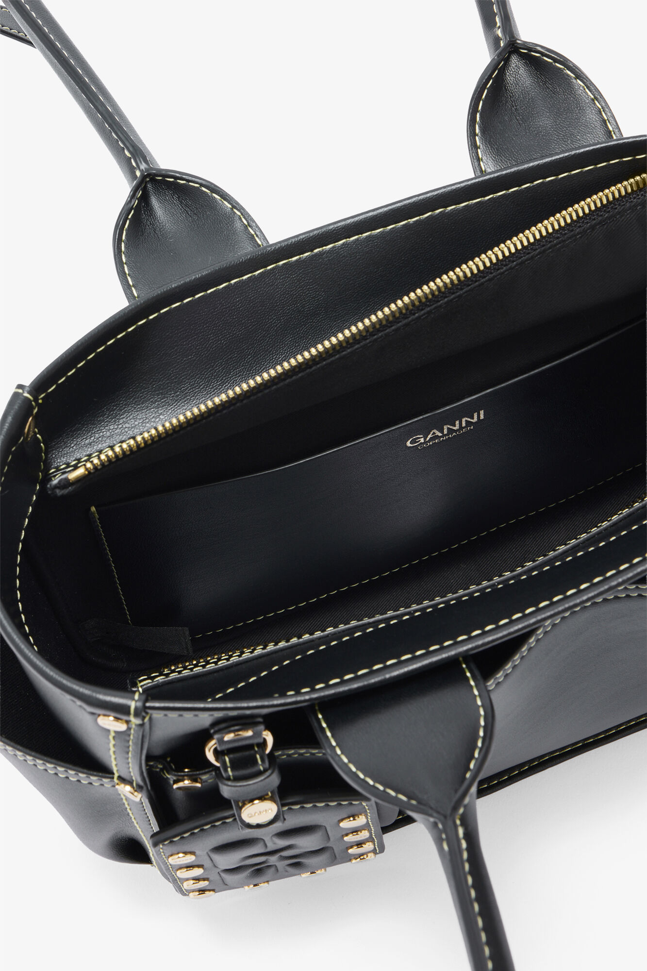 Posy Small in Black, Recycled Leather, in colour Black - 3 - GANNI