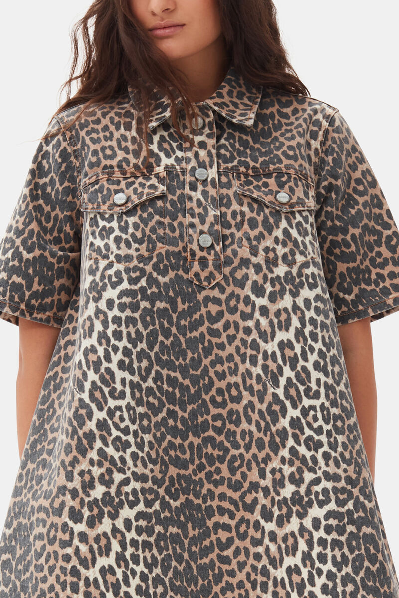 Leopard Mini Dress, Organic Cotton, in colour Leopard - 2 - GANNI