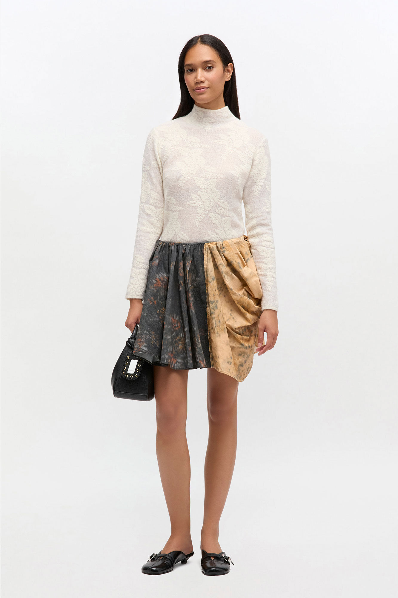 Black and Beige Drapey Skirt, Elastane, in colour Multicolour - 1 - GANNI
